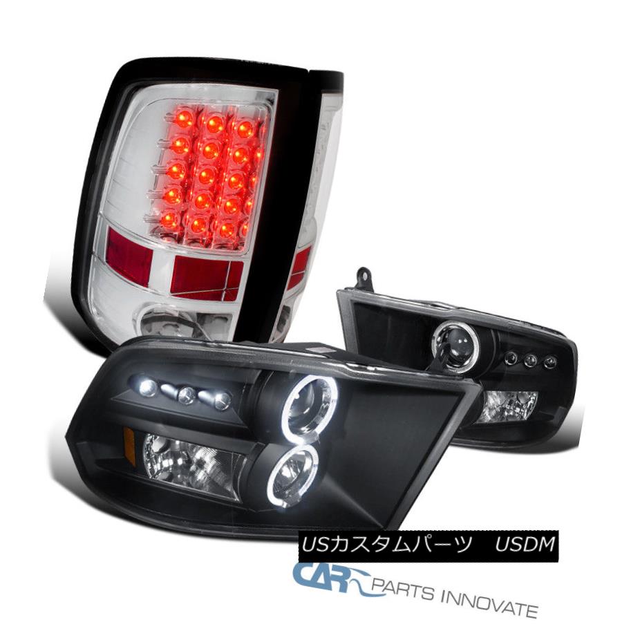 ヘッドライト Dodge 09-17 Ram Pickup Black Projector Headlights+Clear LED Tail Brake Lamps ドッジ09-17ラムピックアップブラックプロジェクターヘッドライト+ Cle ar LEDテールブレーキランプ