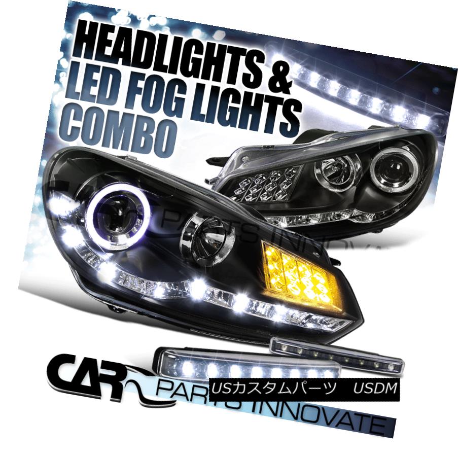 ヘッドライト For 09-12 Golf GTI Mk6 Black LED DRL Projector Headlights+Signal+8-LED Fog Lamp 09-12ゴルフGTI Mk6用ブラックLED DRLプロジェクターヘッドライト+ Sig nal + 8-LEDフォグランプ