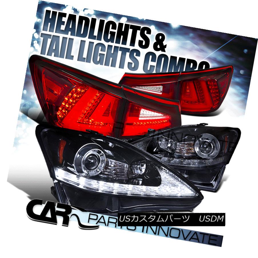 ヘッドライト 06-08 IS250 Glossy Black LED Signal Projector Headlights+Red/Clear LED Tail Lamp 06-08 IS250光沢ブラックLEDシグナルプロジェクターヘッドライト+レッド /クリアLEDテールランプ
