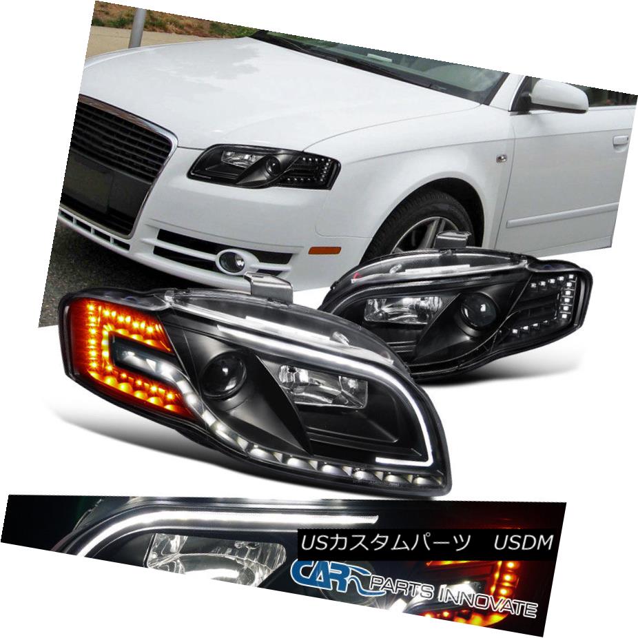 ヘッドライト For Audi 06-08 A4 Black LED Projector Headlights Signal Lamps+Auto Level Motor Audi 06-08用A4黒色LEDプロジェクターヘッドライト信号ランプ+オートレベルモーター