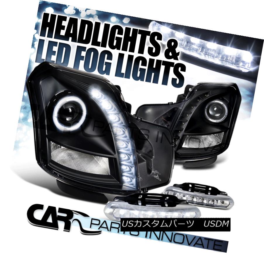 ヘッドライト Cadillac 03-07 CTS SMD DRL Black Halo Projector Headlights+6-LED Fog Lamps Cadillac 03-07 CTS SMD DRLブラックハロープロジェクターヘッドライト+ 6-L EDフォグランプ