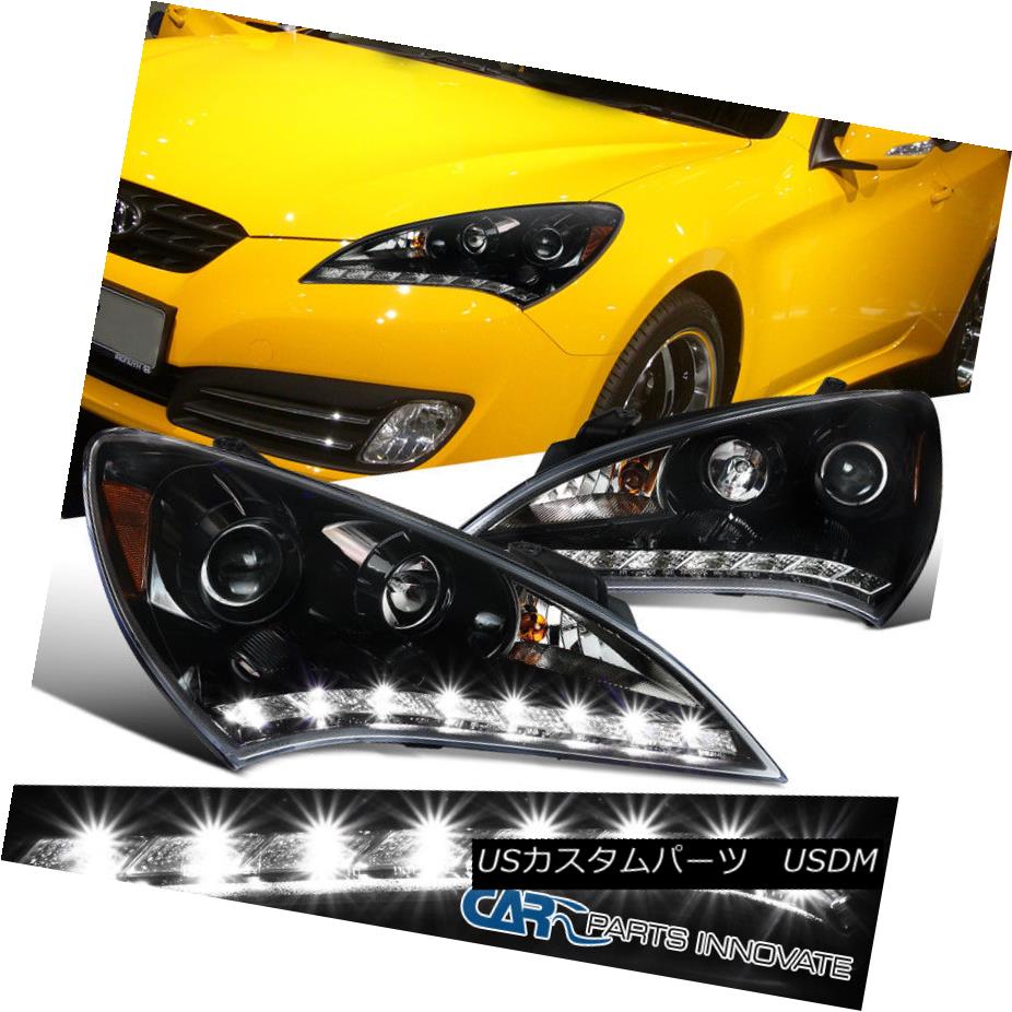 ヘッドライト Fit 10-12 Hyundai Genesis Coupe Pearl Black SMD LED Clear Projector Headlights フィット10-12現代ジェネシスクーペパールブラックSMD LEDクリアプロジェクターヘッドライト