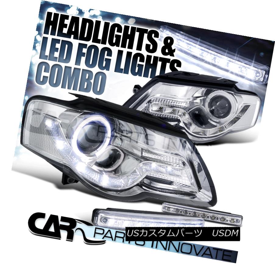 ヘッドライト For VW 06-10 Passat LED DRL Clear Halo Projector Headlights+8-LED Fog Lamps VW 06-10パサートLED DRLクリア用ハロープロジェクターヘッドライト+ 8-L EDフォグランプ用