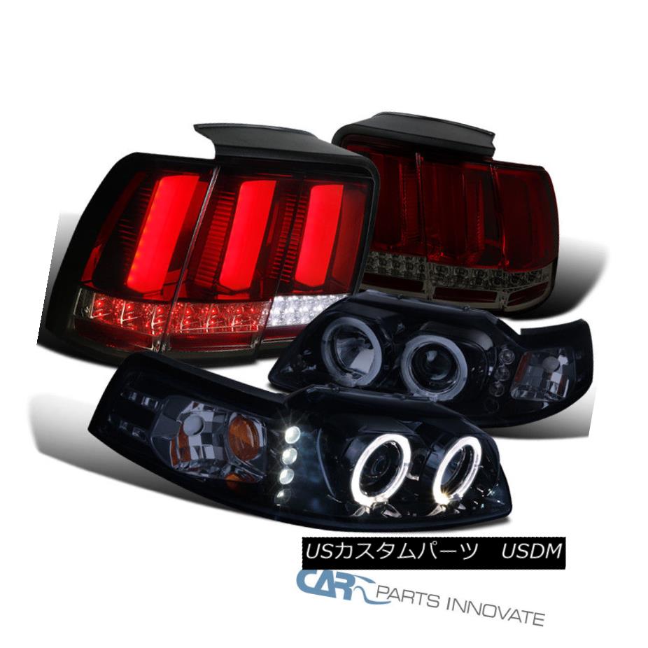 ヘッドライト Ford 99-04 Mustang Glossy Black Projector Headlights+Red/Smoke LED Tail Lamps フォード99-04 Mustang Glossyブラックプロジェクターヘッドライト+レッド /スモークLEDテールランプ