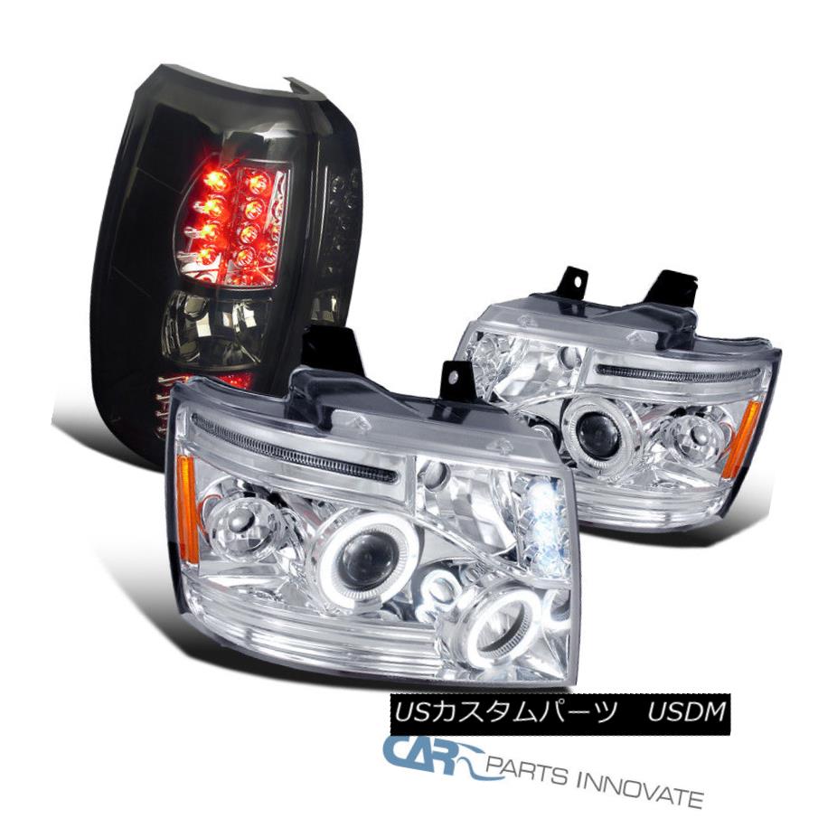 ヘッドライト 07-12 Chevy Avalanche Chrome LED Halo Projector Headlights+Smoke LED Tail Lights 07-12 Chevy Avalanche Chrome LEDハロープロジェクターヘッドライト+ Smo ke LEDテールライト