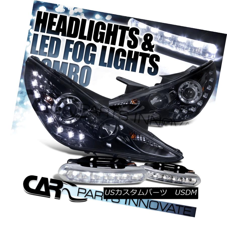 ヘッドライト Glossy Piano Black For 11-14 Sonata Smoke Projector Headlight+LED Fog Bumper DRL 光沢のあるピアノブラック11-14ソナタ用煙プロジェクターヘッドライト+ LEDフォグバンパーDRL