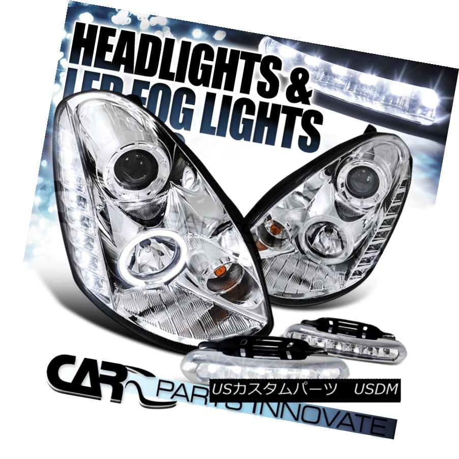 ヘッドライト For 05-06 Infiniti G35 4Dr SMD DRL Chrome Projector Headlights+6-LED Fog Lamps 05-06インフィニティG35 4Dr SMD DRLクロームプロジェクターヘッドライト+ 6-L EDフォグランプ