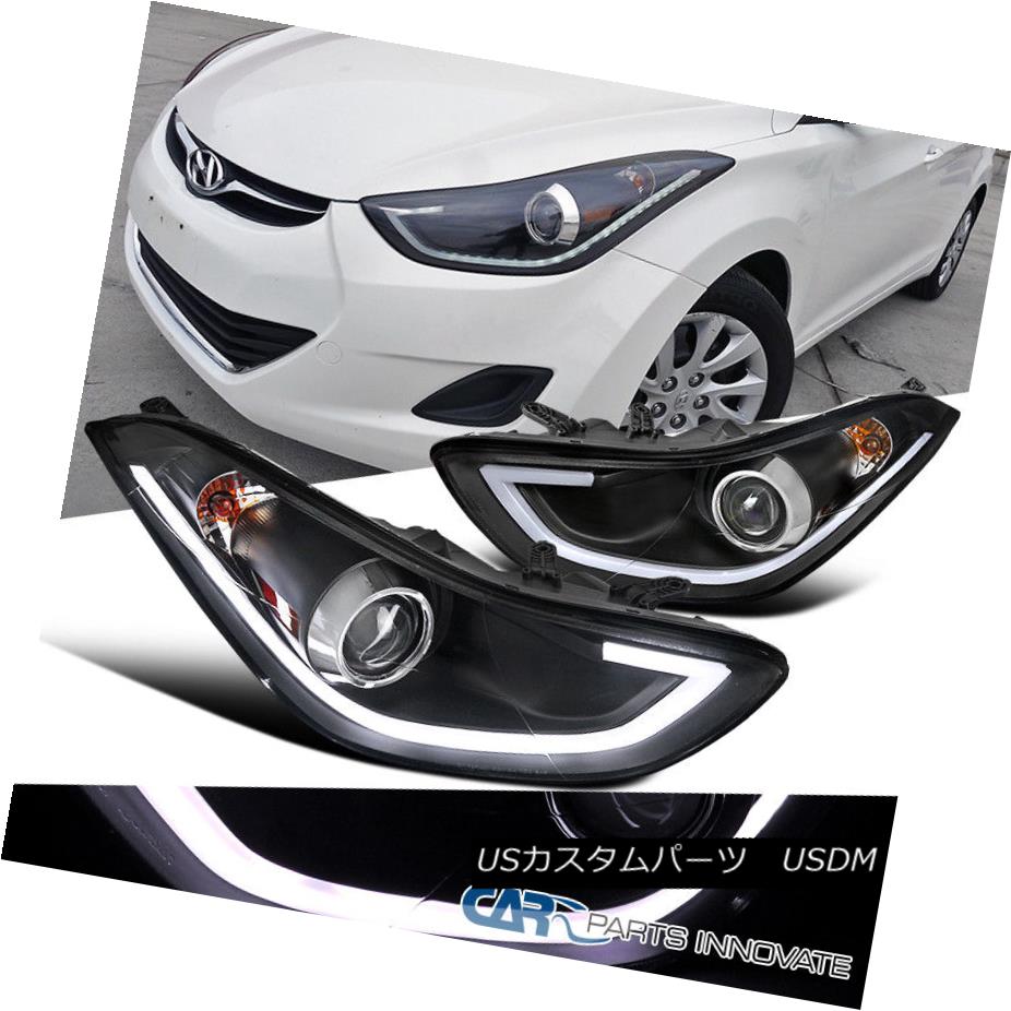 ヘッドライト For 2011-2013 Elantra 4Dr Sedan Black LED DRL Strip Projector Headlights Lamps 2011年から2013年までのElantra 4DrセダンブラックLED DRLストリッププロジェクターヘッドライトランプ