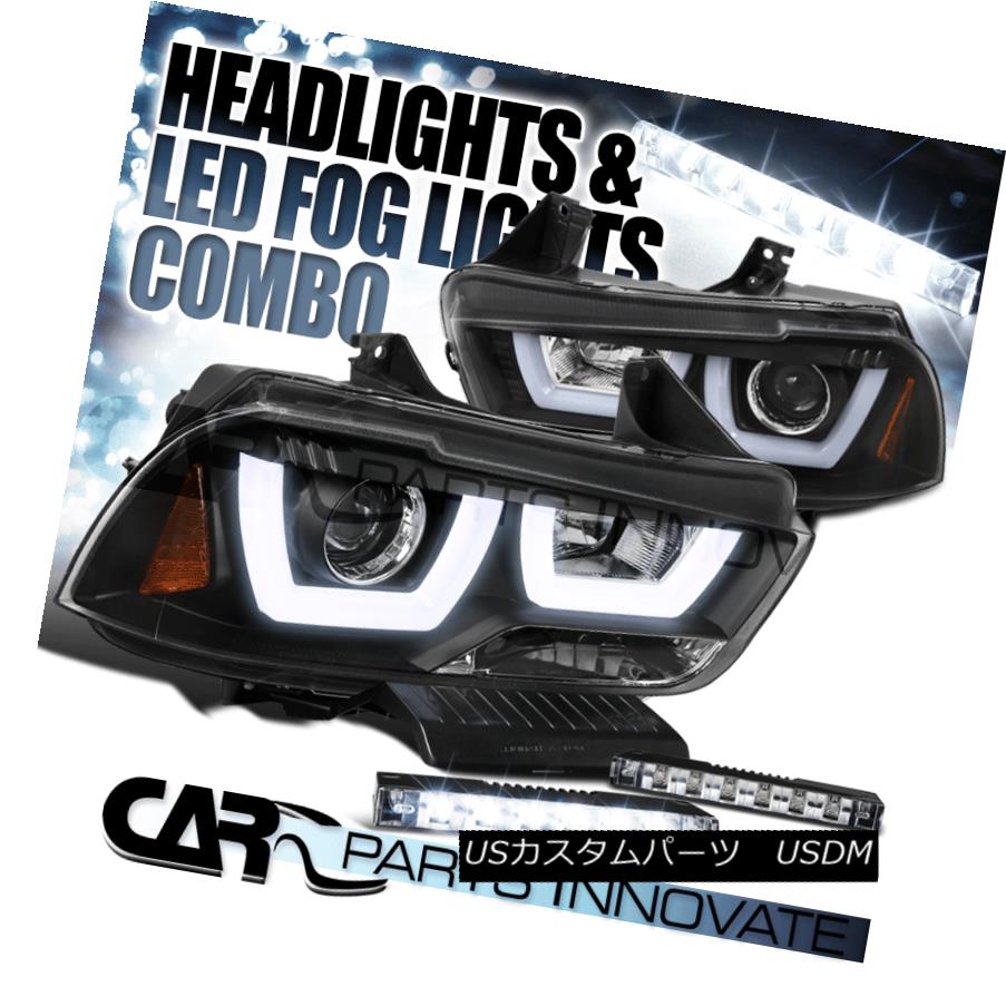 ヘッドライト 11-14 Charger Black Iced Dual Halo Projector Headlights+6-LED Bumper Fog DRL 11-14チャージャブラックアイスデュアルハロープロジェクタヘッドライト+ 6-L EDバンパーフォグDRL