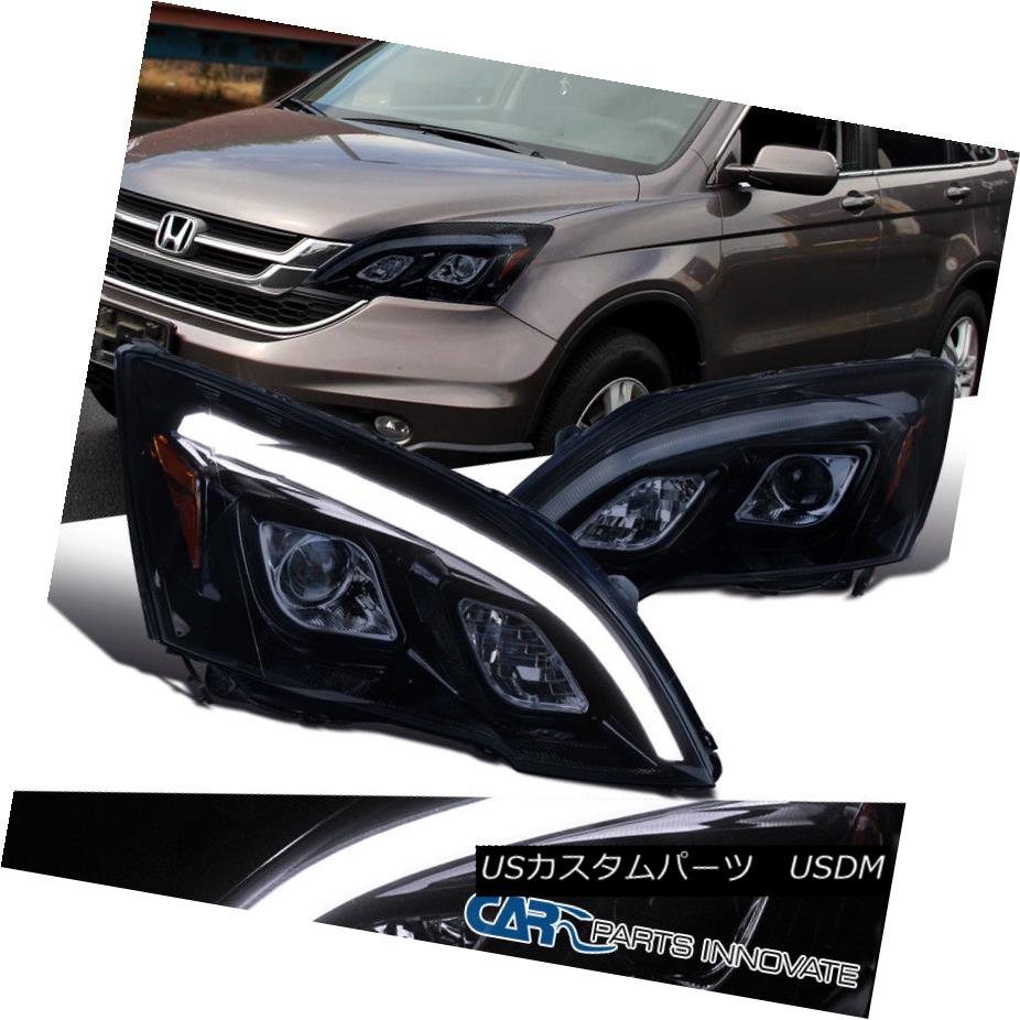 ヘッドライト For 07-11 Honda CR-V CRV Glossy Black Projector Headlights LED DRL Headlamps 07-11ホンダCR-V CRV光沢ブラックプロジェクターヘッドライトLED DRLヘッドランプ
