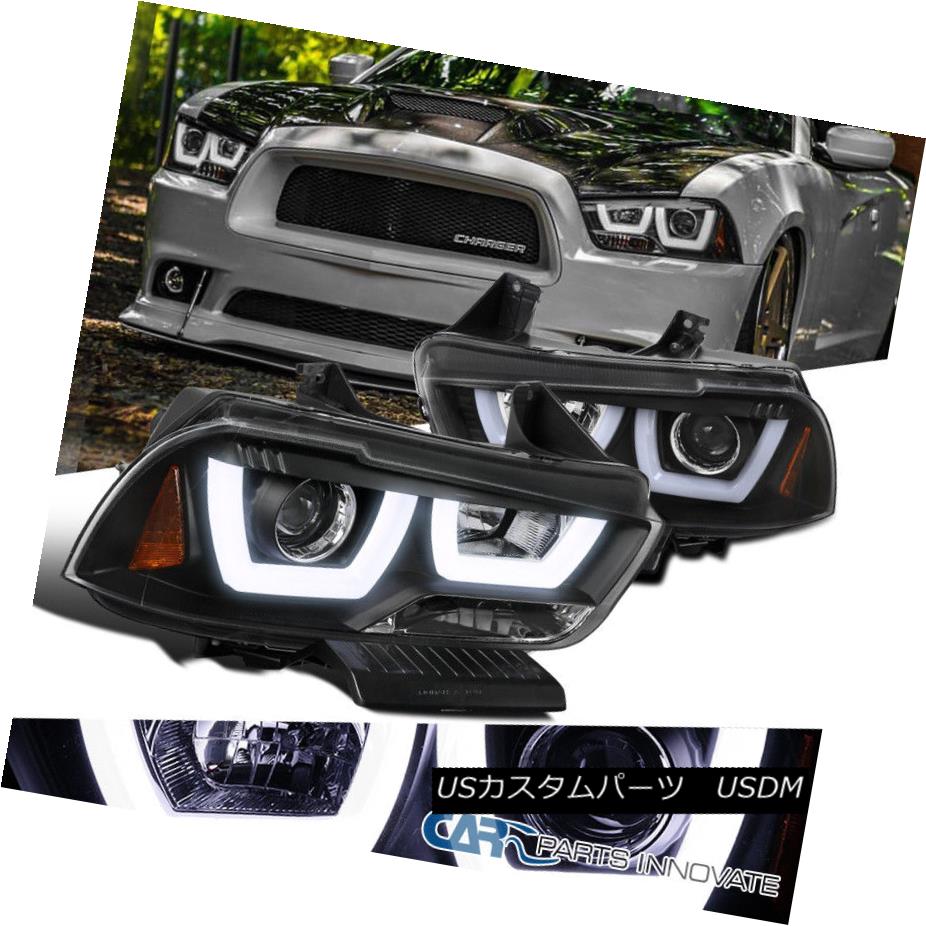 ヘッドライト 11-14 Dodge Charger Black Iced LED Halo DRL Projector Headlights Headlamps Pair 11-14ダッジチャージャブラックアイスLEDハローDRLプロジェクタヘッドライトヘッドランプペア
