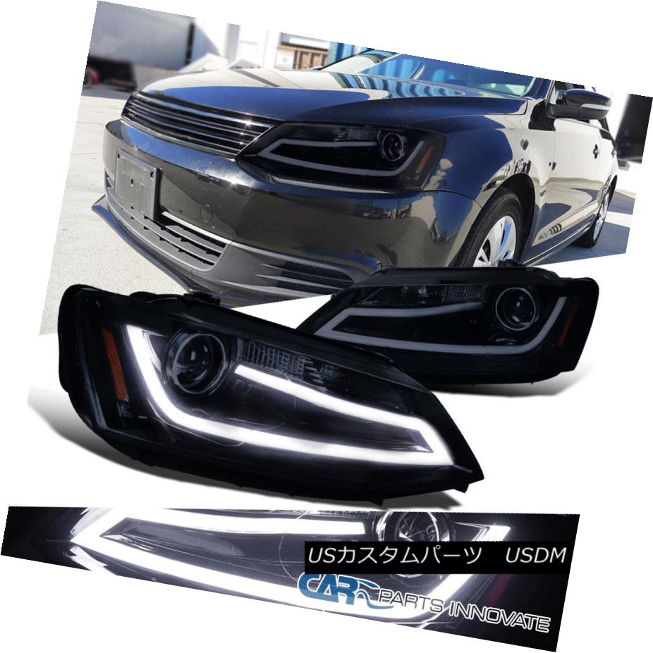 ヘッドライト Glossy Black Fit 11-14 Jetta LED DRL Projector Headlights Head Lamps Left+Right 光沢のあるブラックフィット11-14 Jetta LED DRLプロジェクターヘッドライトヘッドランプ左+右