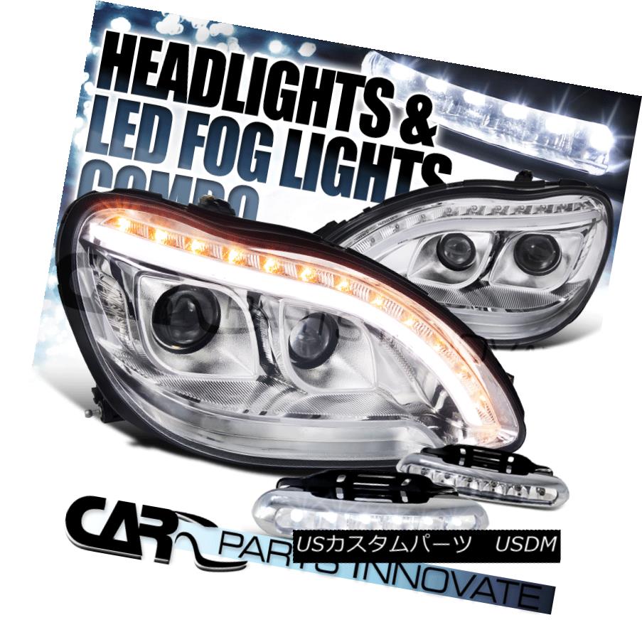 ヘッドライト 98-06 Benz W220 S320 S420 Chrome Dual Projector Headlight+LED Signal+LED Fog DRL 98-06ベンツW220 S320 S420クロームデュアルプロジェクターヘッドライト+ LED信号+ LEDフォグDRL