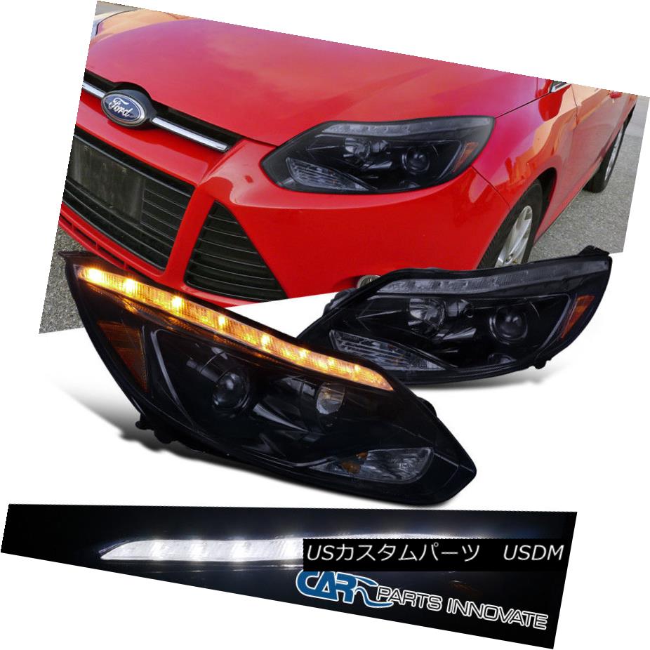 ヘッドライト Glossy Black 12-14 Focus Smoke Lens Projector Headlights Headamps+LED Signal DRL 光沢のある黒12-14フォーカススモークレンズプロジェクターヘッドライトヘッドランプ+ LED信号DRL