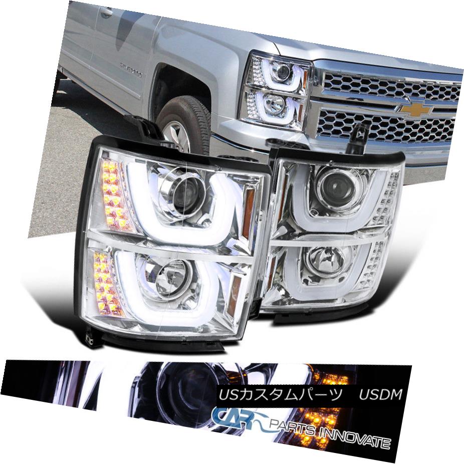 ヘッドライト 2014-2015 Chevy Silverado 1500 Chrome Halo Projector Headlights+LED Signal 2014-2015 Chevy Silverado 1500 Chrome Haloプロジェクターヘッドライト+ LED信号