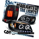 ヘッドライト Ford 97-03 F150 Twin Halo Projector Headlights+Glossy Black Rear LED Tail Lamps フォード97-03 F150ツインハロープロジェクターヘッドライト+グロー ssyブラックリアLEDテールランプ