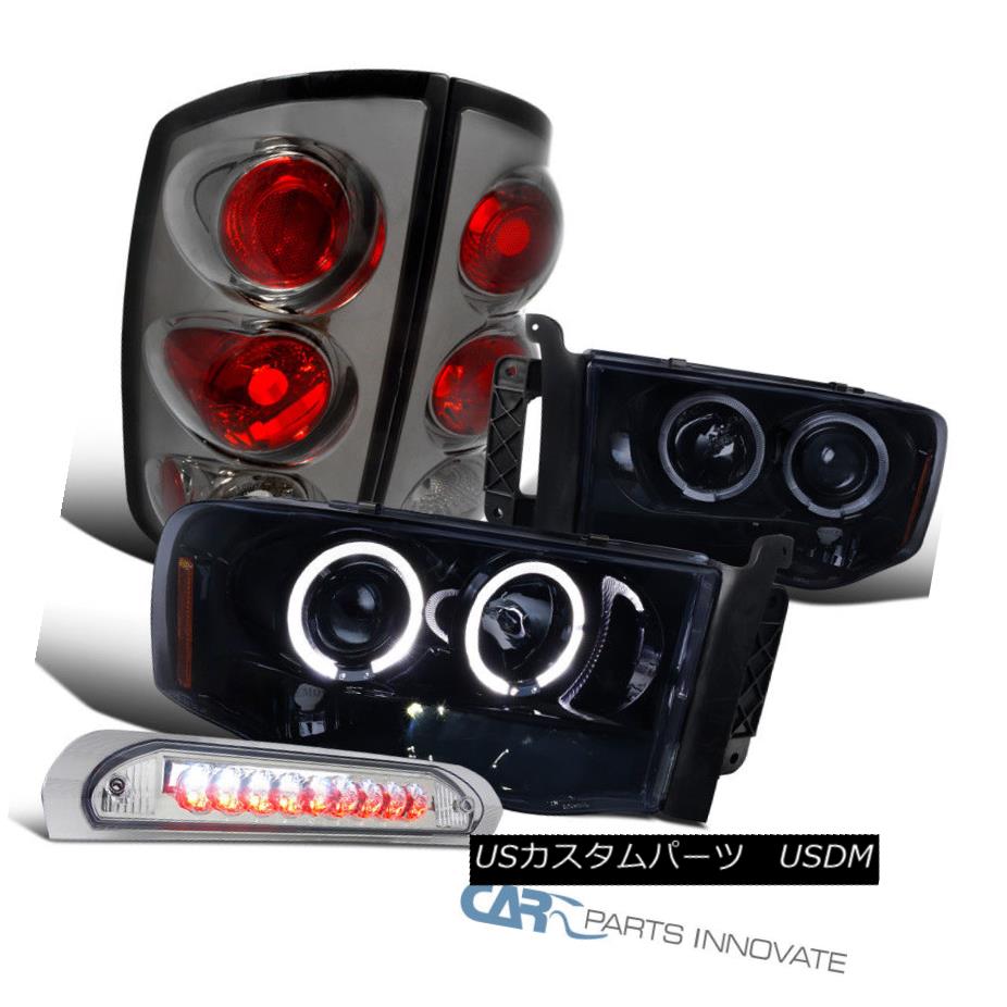 ヘッドライト 03-05 Ram Glossy Black Halo Projector Headlights+Tail Lamps+LED 3rd Brake Lamp 03-05ラム光沢ブラックハロープロジェクターヘッドライト+タイ lランプ+ LED第3ブレーキランプ