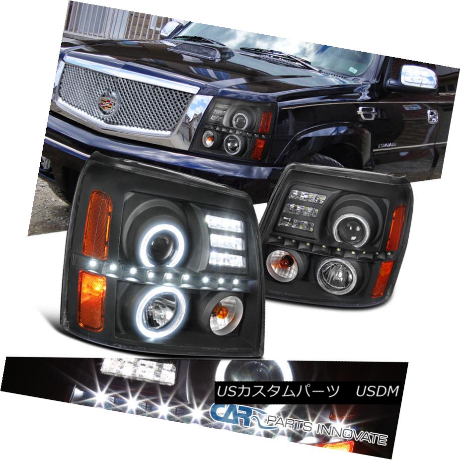 ヘッドライト Cadillac 02-06 Escalade Black LED DRL Halo Projector Headlights Driving Lamps キャ..