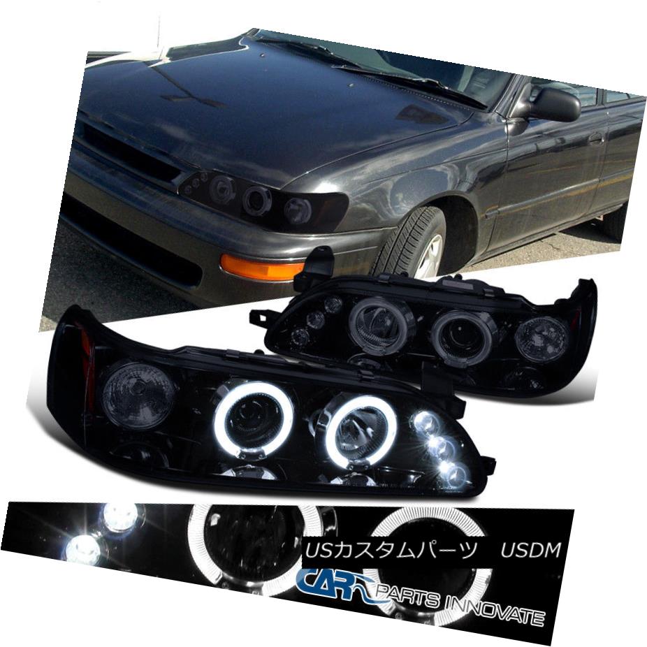 ヘッドライト Glossy Black For Toyota 93-97 Corolla Dual Halo Projector Headlights Left+Right トヨタ用グロスブラック93-97カローラデュアルハロープロジェクターヘッドライト左+右