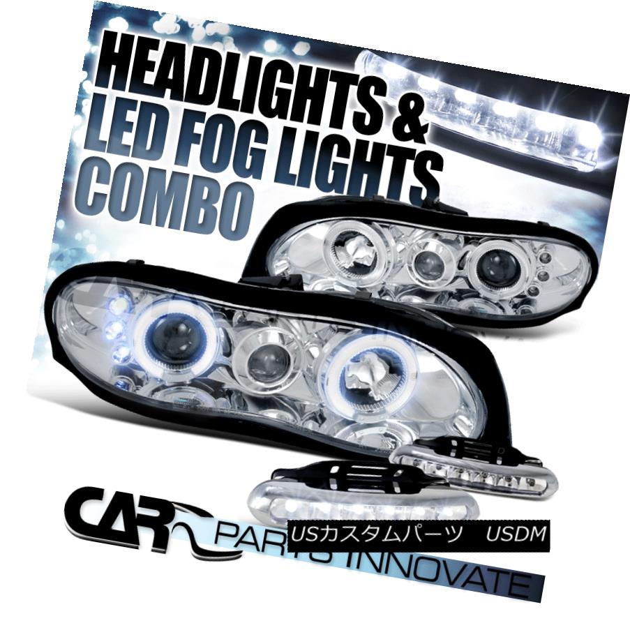 ヘッドライト 98-02 Chevy Camaro Chrome Dual Halo Projector Headlights+6-LED Fog Lamps 98-02シボレーカマロクロムデュアルハロープロジェクターヘッドライト+ 6-L EDフォグランプ