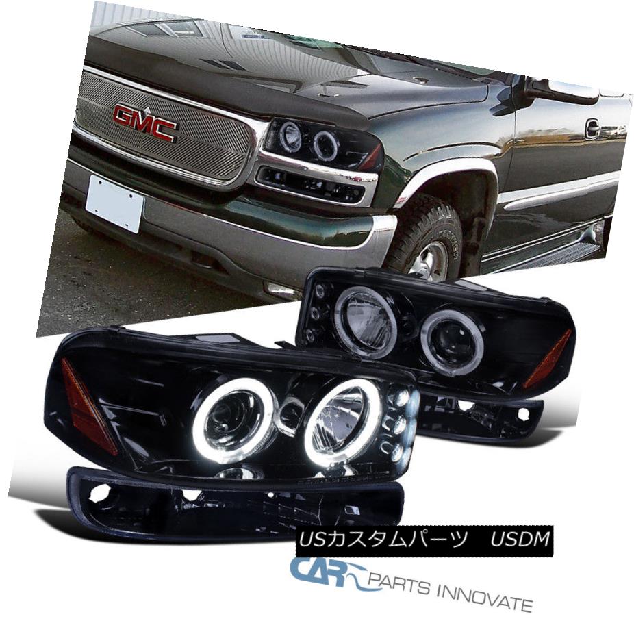 ヘッドライト Glossy Piano Black 00-06 Sierra Yukon XL LED Projector Headlights+Bumper Lamps 光沢のあるピアノブラック00-06シエラ・ユーコンXL LEDプロジェクター・ヘッドライト+ Bum