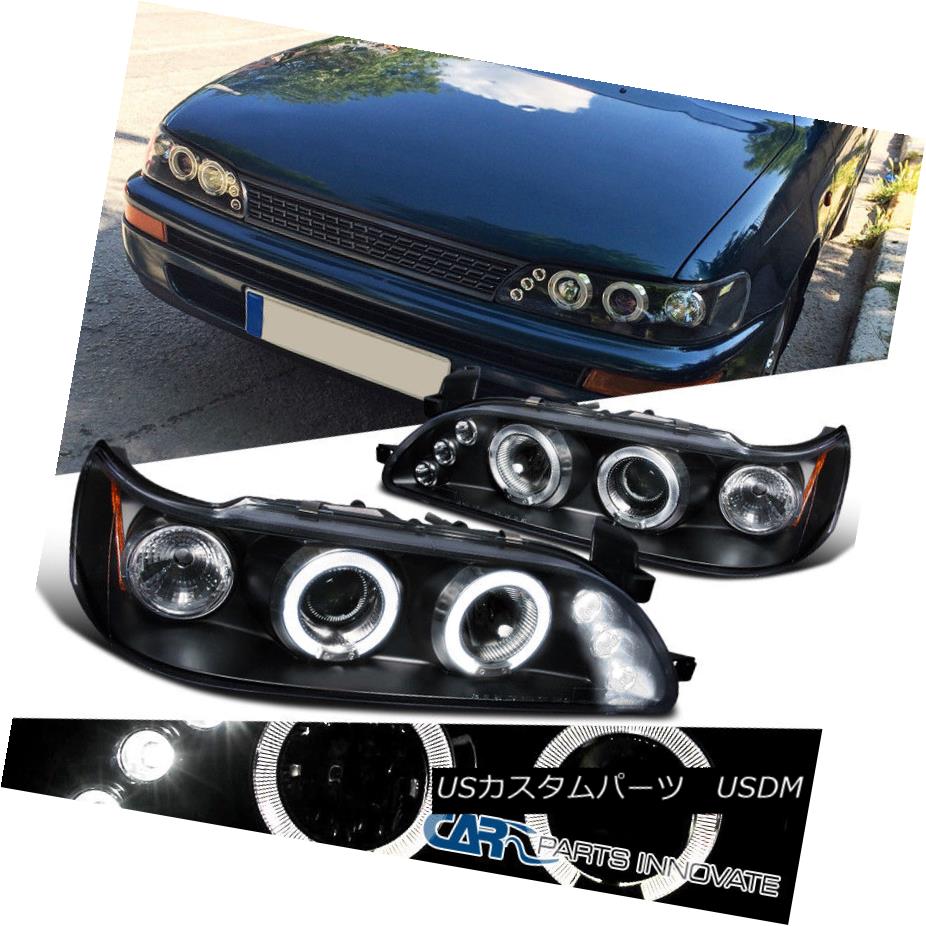 ヘッドライト For 93-97 Toyota Corolla Black Halo Projector Headlights Headlamps Left+Right 93-97トヨタカローラ用ブラックハロープロジェクターヘッドライトヘッドランプ左+右