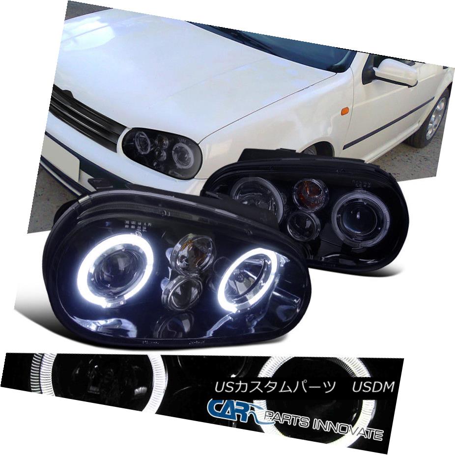 ヘッドライト New!! Glossy Black For 1999-2006 Golf GTI R32 Mk4 Smoke Halo Projector Headlight 新しい！！ グロッシーブラック1999-2006ゴルフGTI R32 Mk4スモークハロープロジェクターヘッドライト
