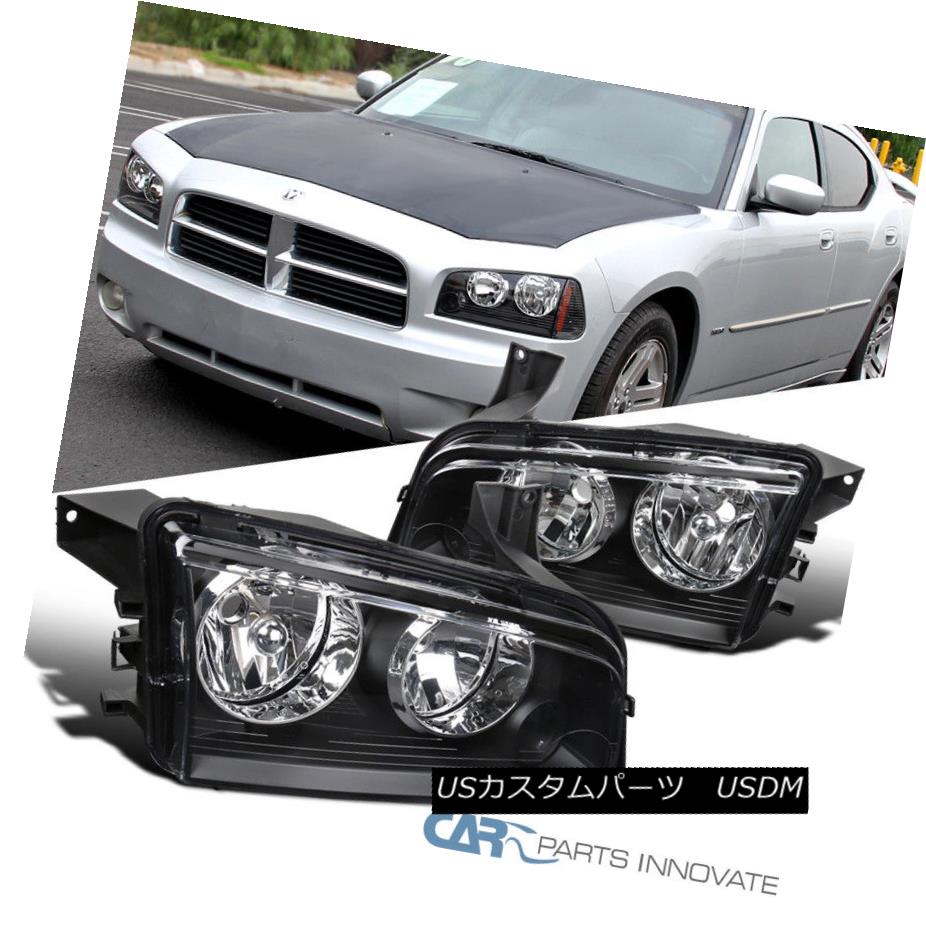 ヘッドライト 06-10 Dodge Charger Black Headlights Assembly Head Driving Lamps Clear Pair 06-10ダッジチャージャーブラックヘッドライト組立ヘッドヘッドランプクリアペア