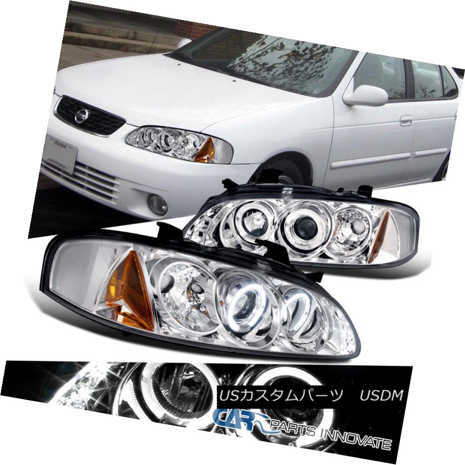 ヘッドライト For 2000-2003 Nissan Sentra Chrome LED Dual Halo Projector Headlights Left+Right 2000-2003年Nissan Sentra Chrome LEDデュアルハロープロジェクターヘッドライト左+右