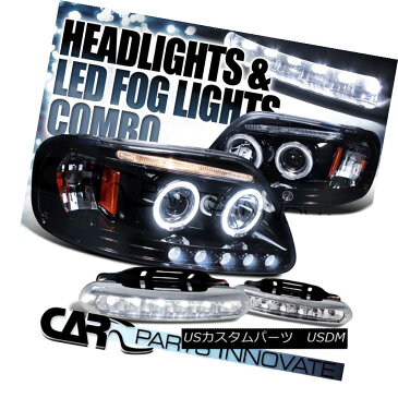 ヘッドライト Glossy Black 97-02 Expedition F150 Halo Projector Headlights+6-LED Fog Lamps 光沢ブラック97-02遠征F150ハロープロジェクターヘッドライト+ 6-L EDフォグランプ