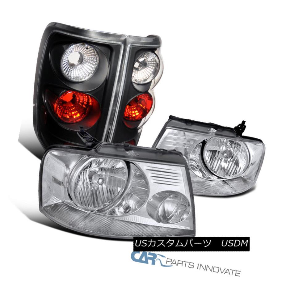ヘッドライト 04-08 Ford F150 F-150 Clear Headlights+Black Tail Lights Brake Lamps Left+Right 04-08 Ford F150 F-150クリアヘッドライト+ Bla ckテールランプブレーキランプ左+右
