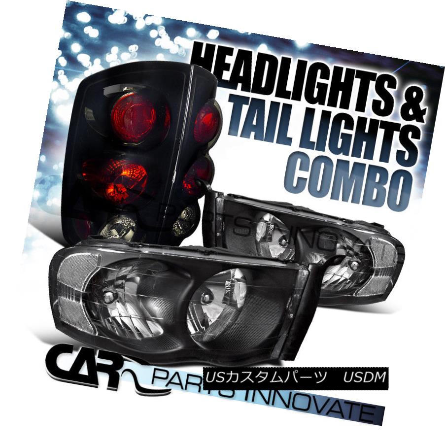 ヘッドライト 02-05 Ram 1500/2500/3500 Black Crystal Headlights+Glossy Black Tail Brake Lamps 02-05 Ram 1500/2500/3500ブラッククリスタルヘッドライト+グロー ssyブラックテールブレーキランプ