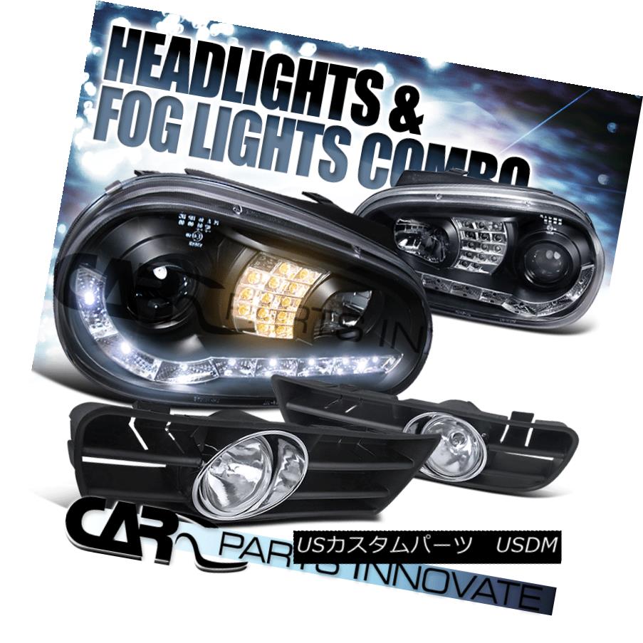 ヘッドライト For 99-04 Golf GTI TDI Mk4 Black LED Signal Projector Headlights+Fog Lamp+Switch 99-04ゴルフ用GTI TDI Mk4ブラックLEDシグナルプロジェクターヘッドライト+フォグランプ+スイッチ