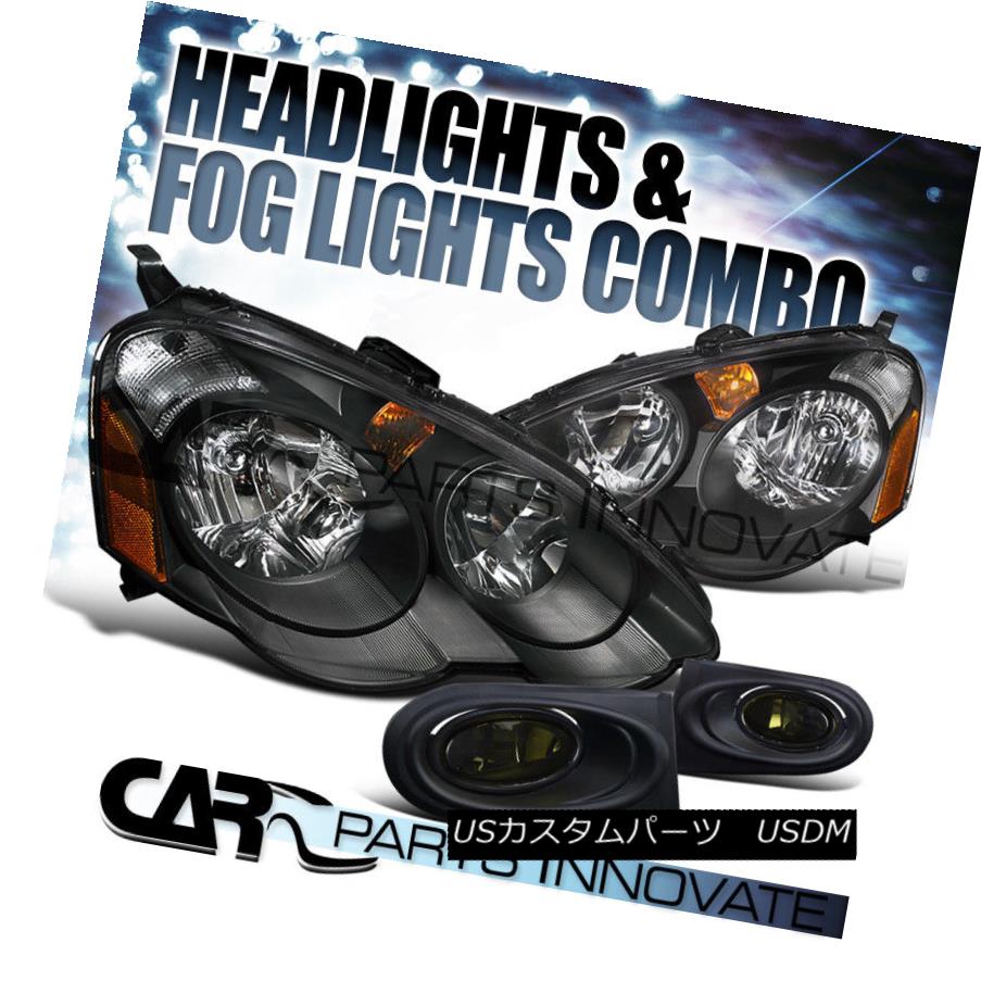 ヘッドライト 2002-2004 Acura RSX DC5 Black Crystal Headlights+Smoke Fog Bumper Lamp 2002-2004アキュラRSX DC5ブラッククリスタルヘッドライト+スモール keフォグバンパーランプ