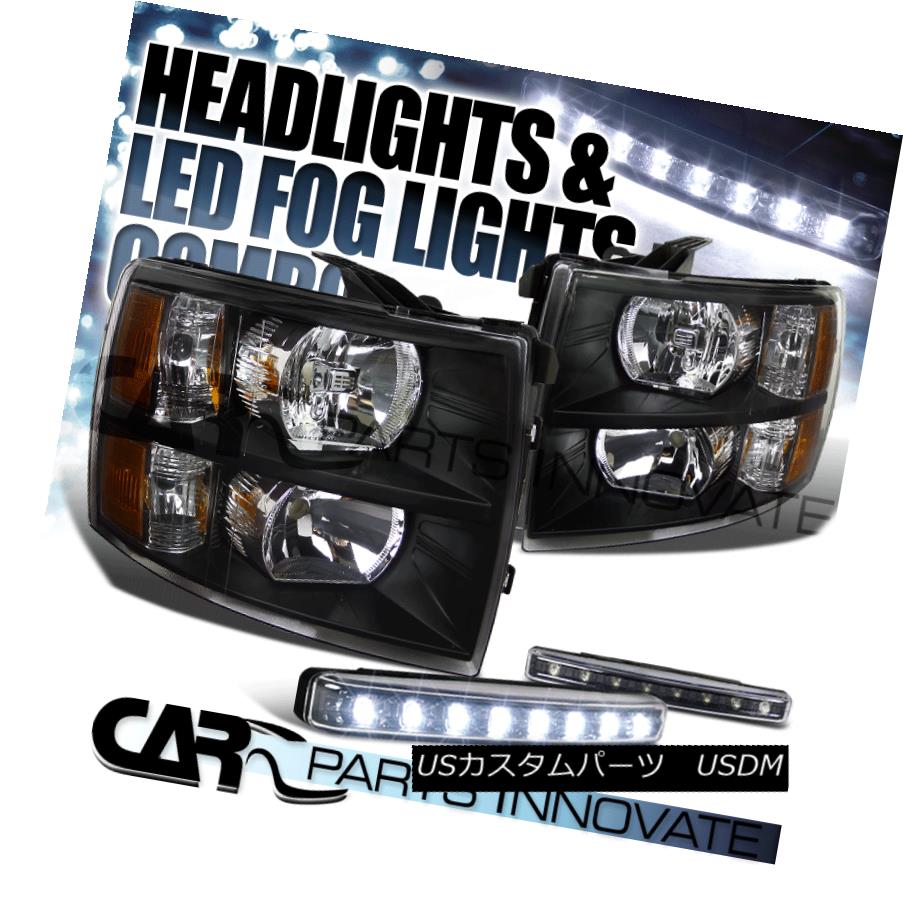 ヘッドライト 07-14 Silverado 1500 2500 3500 Crystal Headlights Black+8-LED Bumper Fog Lamp 07-14 Silverado 1500 2500 3500クリスタルヘッドライトブラック+ 8-LEDバンパーフォグランプ