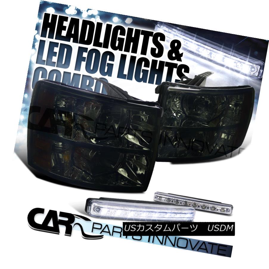 ヘッドライト 2007-2014 Silverado 1500 2500 3500 Crystal Headlights Smoke+8-LED Fog Lamps 2007-2014 Silverado 1500 2500 3500クリスタルヘッドライトスモーク+ 8-LEDフォグランプ