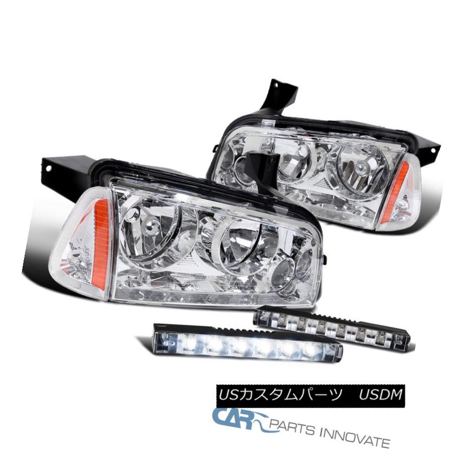 ヘッドライト 06-10 Dodge Charger Clear Headlights+Corner Signal Lamps+Slim 6-LED Fog Lights 06-10ダッジ・チャージャー・クリア・ヘッドライト+ Cor 信号ランプ+スリムな6-LEDフォグ・ライト
