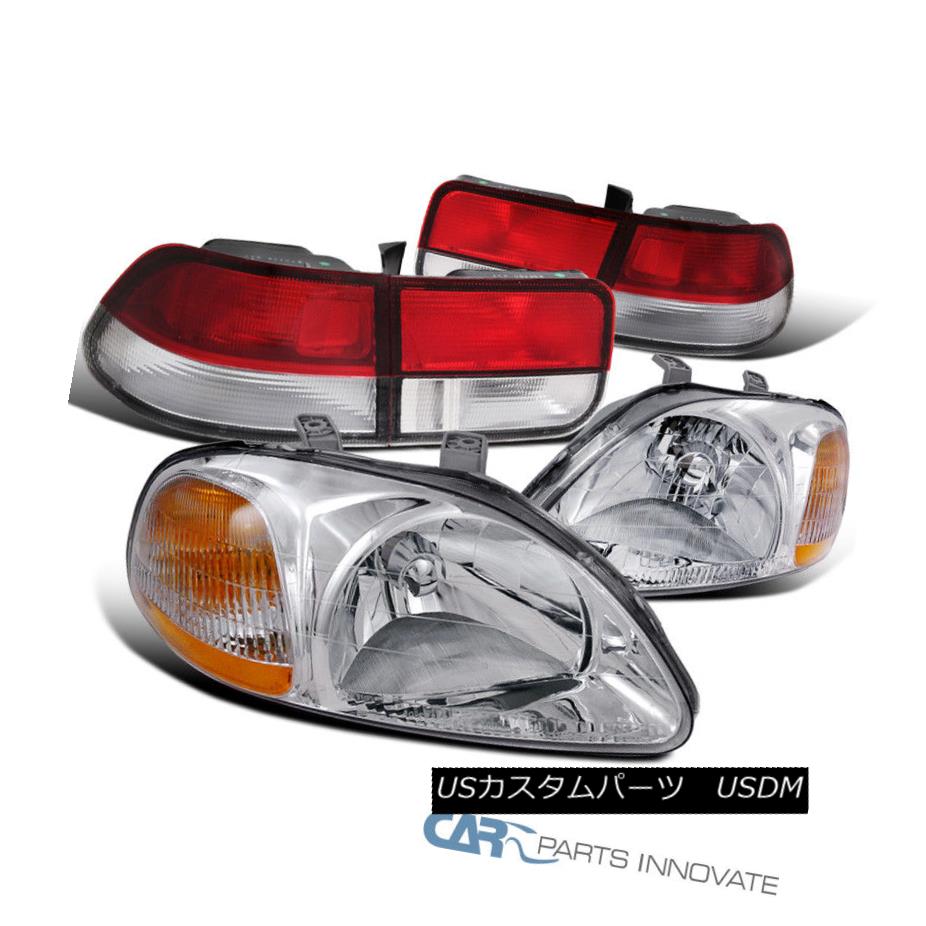 ヘッドライト Fit Honda 96-98 Civic 2Dr Coupe Clear Headlights Headlamps+Red/Clear Tail Lamps フィットホンダ96-98シビック2Drクーペクリアヘッドライトヘッドランプ+レッド/ クリアテールランプ