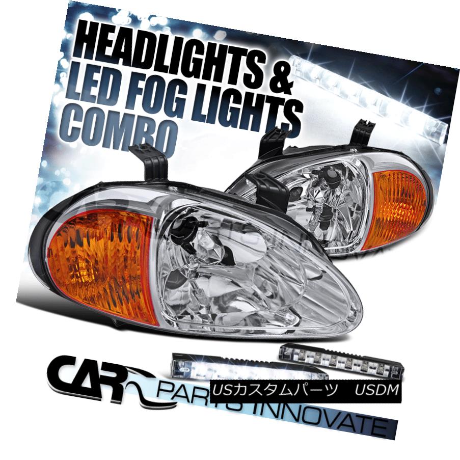 ヘッドライト For 93-97 Honda del Sol JDM Replacement Crystal Clear Headlights+6-LED Fog DRL 93-97ホンダ・デル・ソル用JDM交換クリスタルクリアヘッドライト+ 6-L ED Fog DRL