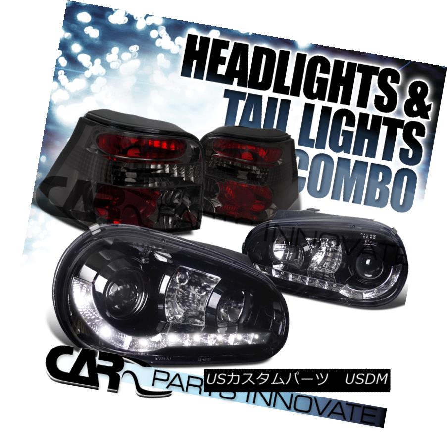 ヘッドライト For 99-06 Golf GTI R32 Mk4 Glossy Black LED DRL Projector Headlights+Tail Lamp 99-06ゴルフ用GTI R32 Mk4光沢ブラックLED DRLプロジェクターヘッドライト+タイ lランプ