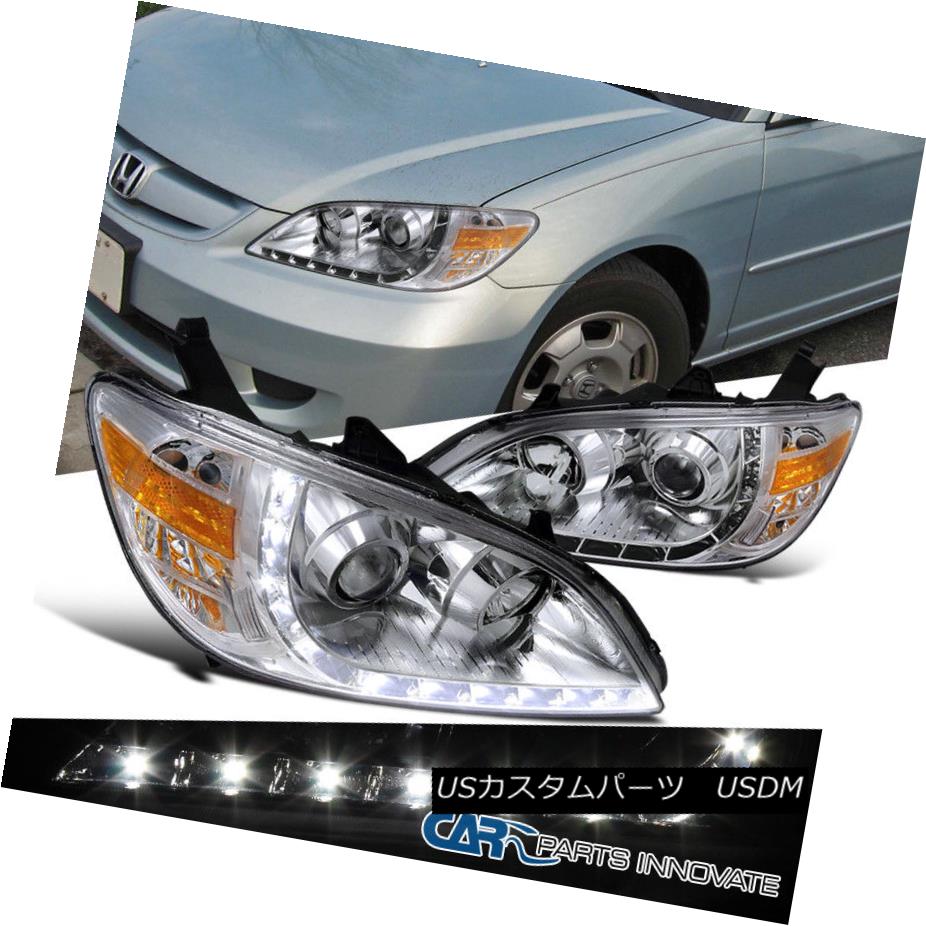 ヘッドライト Fit Honda 04-05 Civic 2/4Dr Replacement Clear R8 Style LED Projector Headlights フィットホンダ04-05シビック2 / 4Dr交換用クリアR8スタイルLEDプロジェクターヘッドライト