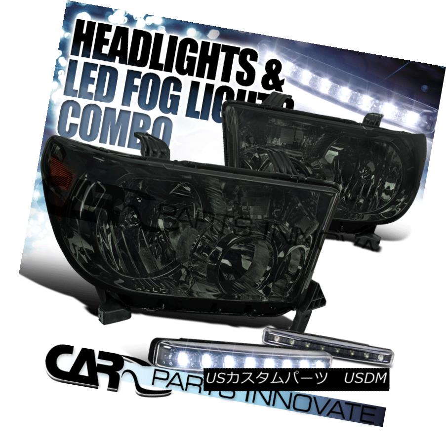 ヘッドライト For Toyota 07-13 Tundra 08-14 Sequoia Smoke Lens Headlights+8-LED Fog Bumper DRL トヨタ用07-13トンドラ08-14セコイアスモークレンズヘッドライト+ 8-L ED FogバンパーDRL
