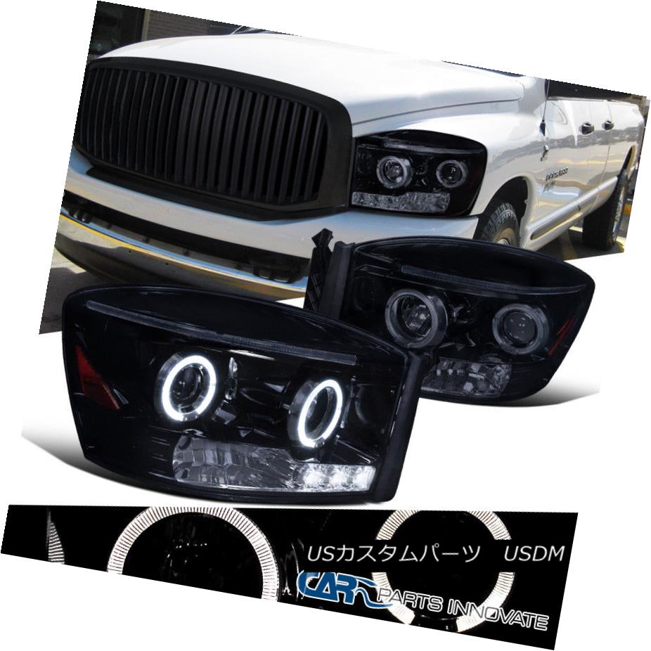 ヘッドライト Glossy Black Dodge 06-09 Ram 1500 2500 3500 Tinted Halo LED Projector Headlights 光沢ブラックドッジ06-09ラム1500 2500 3500着色ハローLEDプロジェクターヘッドライト