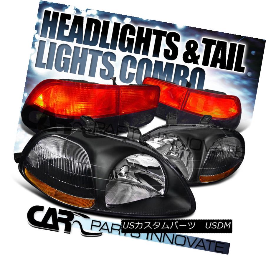 ヘッドライト For 96-98 Honda Civic 2Dr Diamond Black Headlights+Red Smoke Tail Brake Lamps 96-98ホンダシビック2Drダイヤモンドブラックヘッドライト+レッド煙テールブレーキランプ