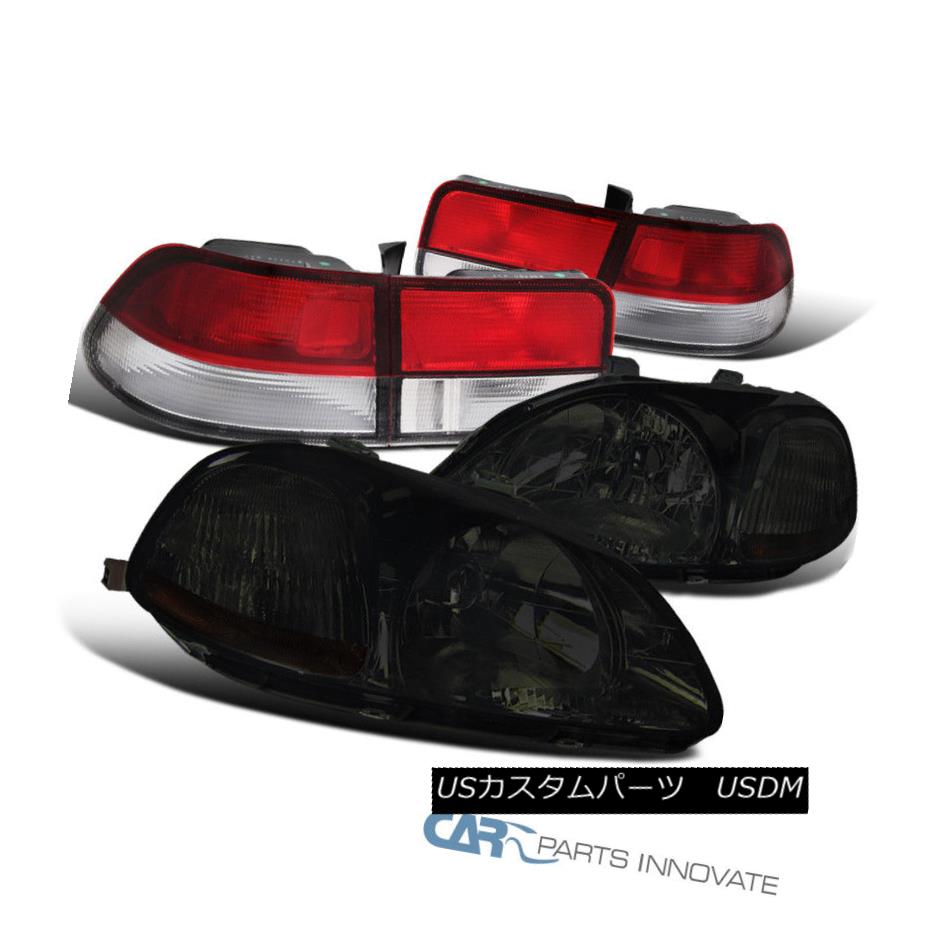 ヘッドライト For Honda 96-98 Civic 2Dr Coupe Smoke Headlights+Red/Clear Rear Tail Brake Lamps ホンダ96-98シビック2Drクーペスモークヘッドライト+レッド /クリアリアテールブレーキランプ