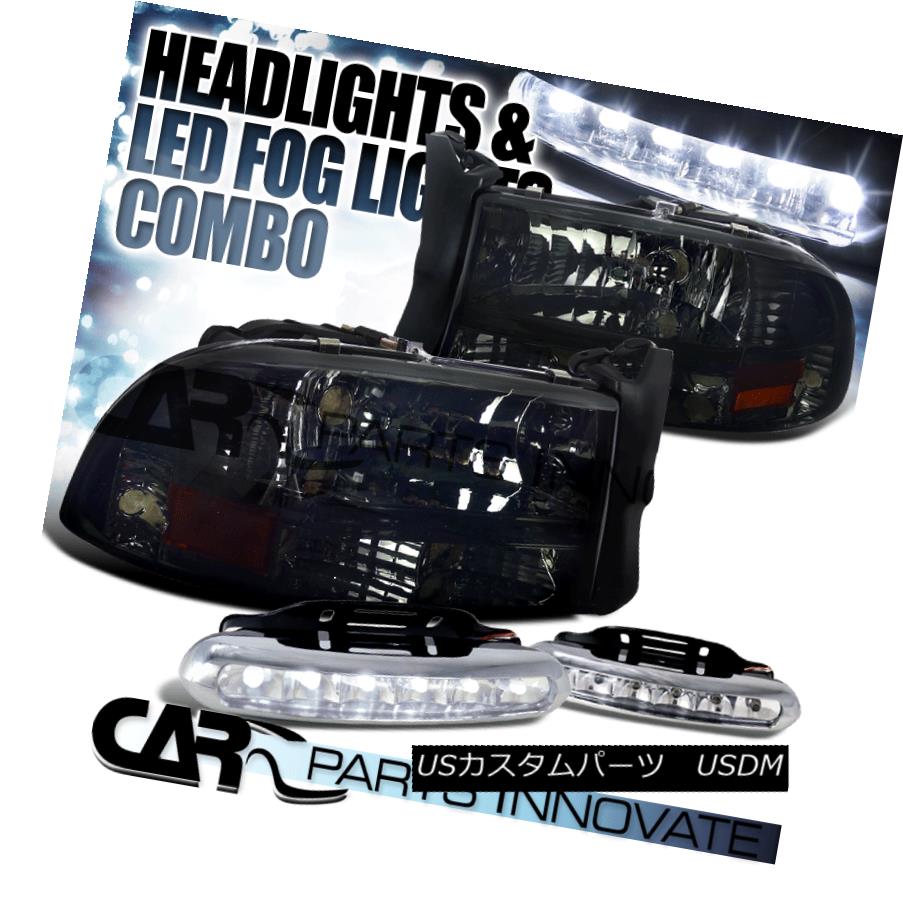 ヘッドライト 97-04 Dodge Dakota Durango Crystal Smoke 1PC Headlights Lamp+LED Fog Bumper DRL 97-04ダッジダコタデュランゴクリスタルスモーク1PCヘッドライトランプ+ LEDフォグバンパーDRL