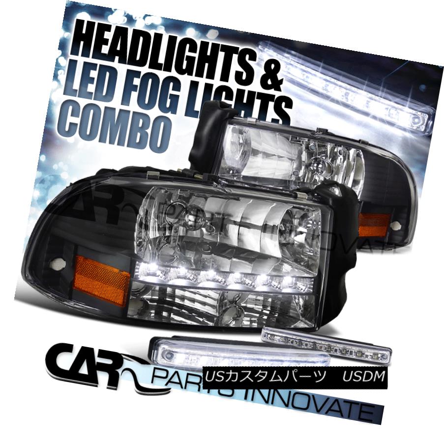 ヘッドライト 97-04 Dodge Dakota Durango SMD DRL Diamond Black Headlights+8-LED Fog Lamps 97-04ダッジダコタデュランゴSMD DRLダイヤモンドブラックヘッドライト+ 8-L EDフォグランプ