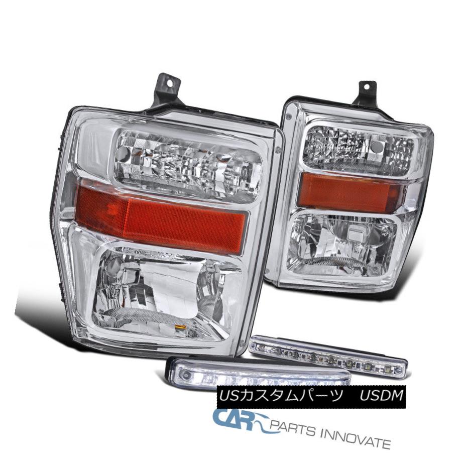 ヘッドライト 08-10 Ford F250 F350 F450 Pickup Chrome Headlights+8-LED DRL Fog Bumper Lamps 08-10 Ford F250 F350 F450ピックアップクロームヘッドライト+ 8-L ED DRLフォグバンパーランプ