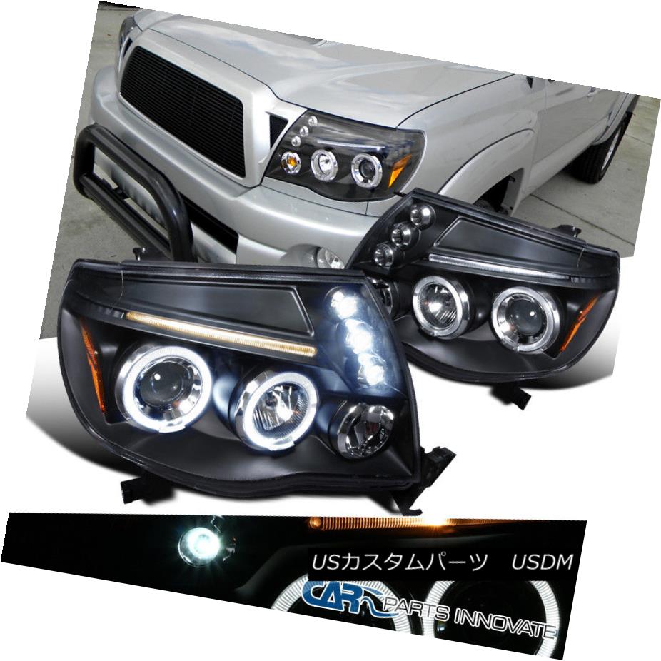 ヘッドライト Fit Toyota 05-11 Tacoma Replacement LED Halo Projector Black Headlights Lamps フィットトヨタ05-11タコマ交換LEDハロープロジェクターブラックヘッドライトランプ