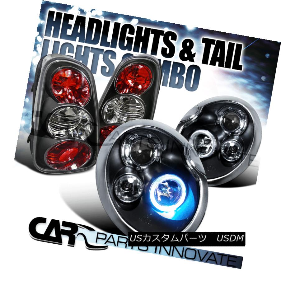 ヘッドライト 02-04 Mini Cooper Black Clear Halo Projector Headlights+Tail Brake Lamps 02-04ミニクーパーブラッククリアハロープロジェクターヘッドライト+タイ lブレーキランプ